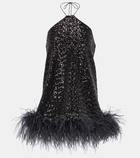 Oséree Paillettes feather-trimmed minidress