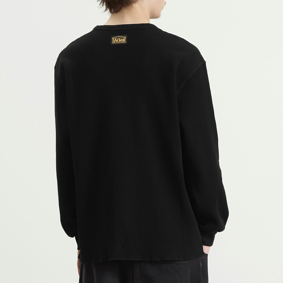 Aries Men's Reversible Temple Waffle Long Sleeve T-Shirt in Black