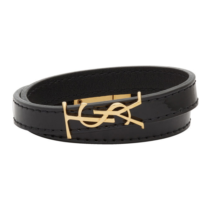 Photo: Saint Laurent Black Double Wrap Logo Bracelet