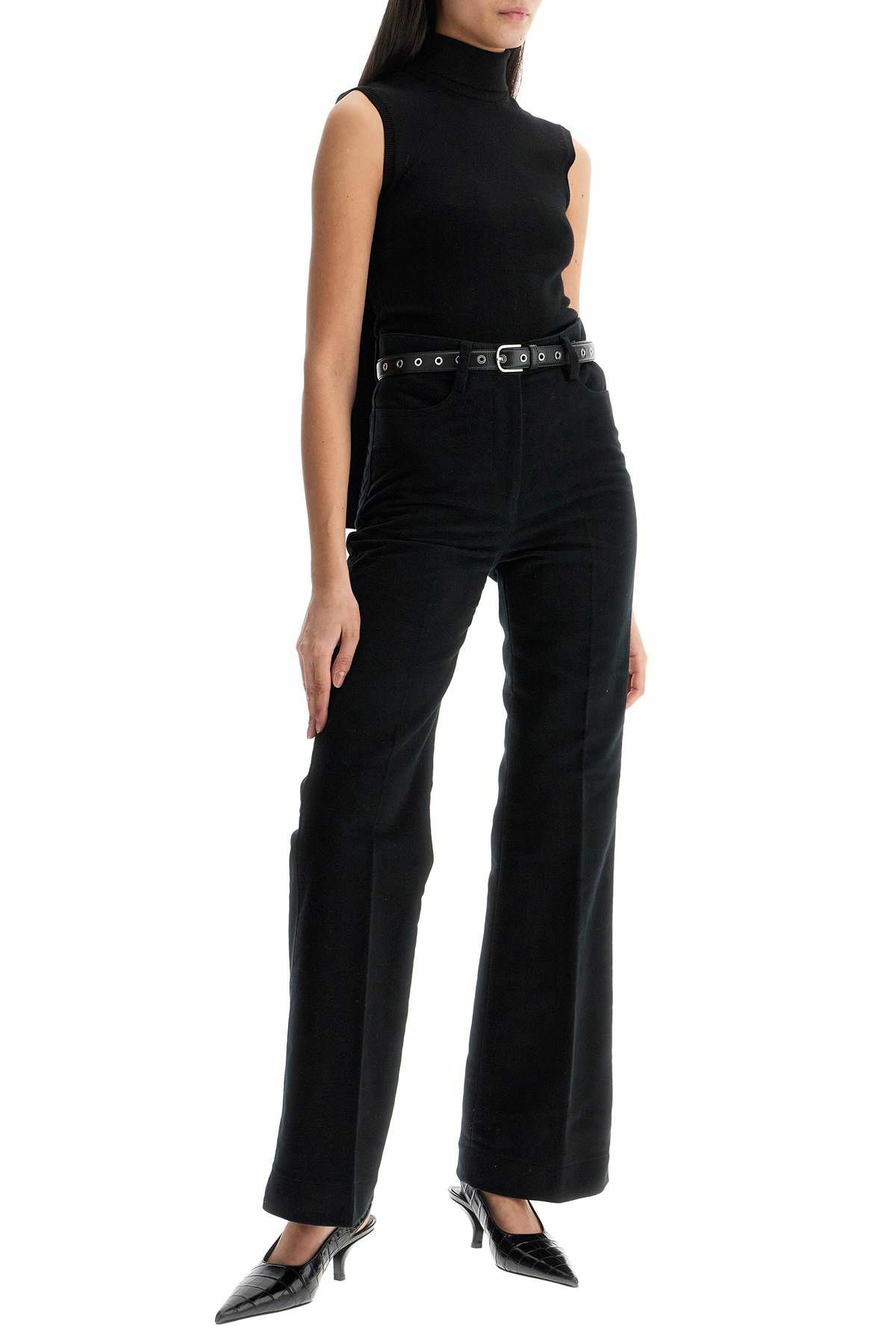 SS25【TOTEME】High-Waisted Flared Pants Black Organic Cotton TOTEME high-waisted flared pants in black organic cotton