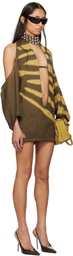 Masha Popova Brown & Yellow Deep Cut Cowl Minidress