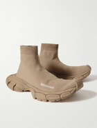 Balenciaga - 3XL Sock Logo-Print Stretch-Knit Slip-On Sneakers - Neutrals