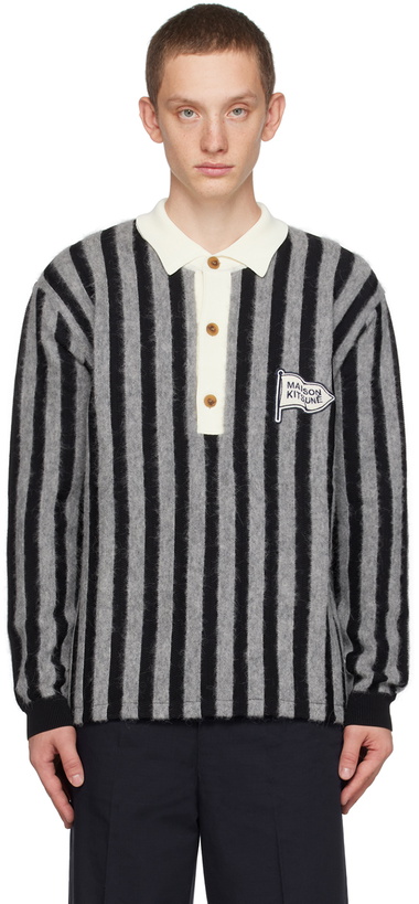 Photo: Maison Kitsuné Black & Gray Striped Polo