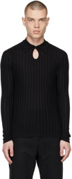 Carlota Barrera Black Ribbed Long Sleeve Polo