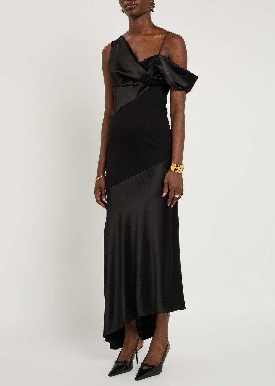 Loewe Draped Satin Gown Black