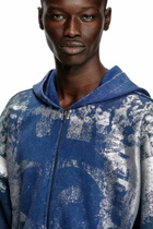 Diesel Zip-up hoodie with distressed effects - Sweaters Mens in Blue