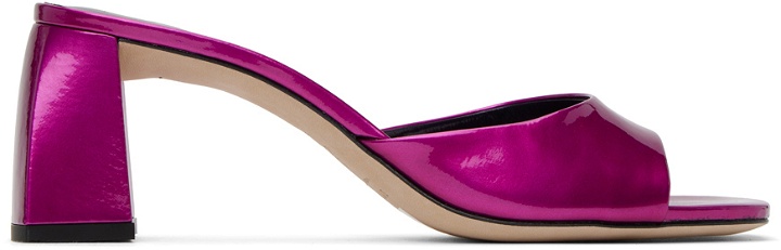 Photo: BY FAR Pink Romy Metallic Patent Leather Heeled Sandals