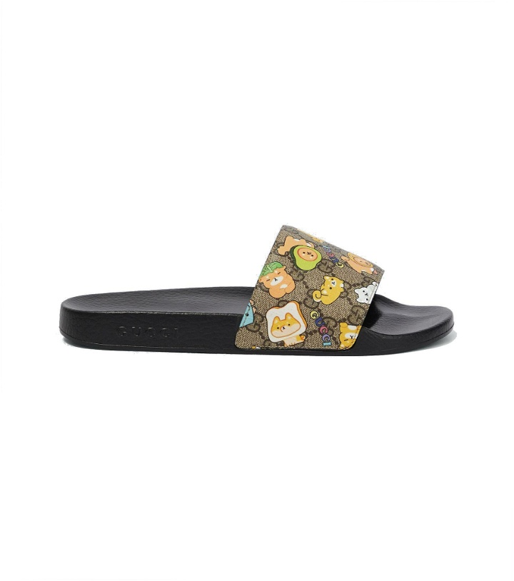 Photo: Gucci - Gucci Kawaii Web canvas slide sandals