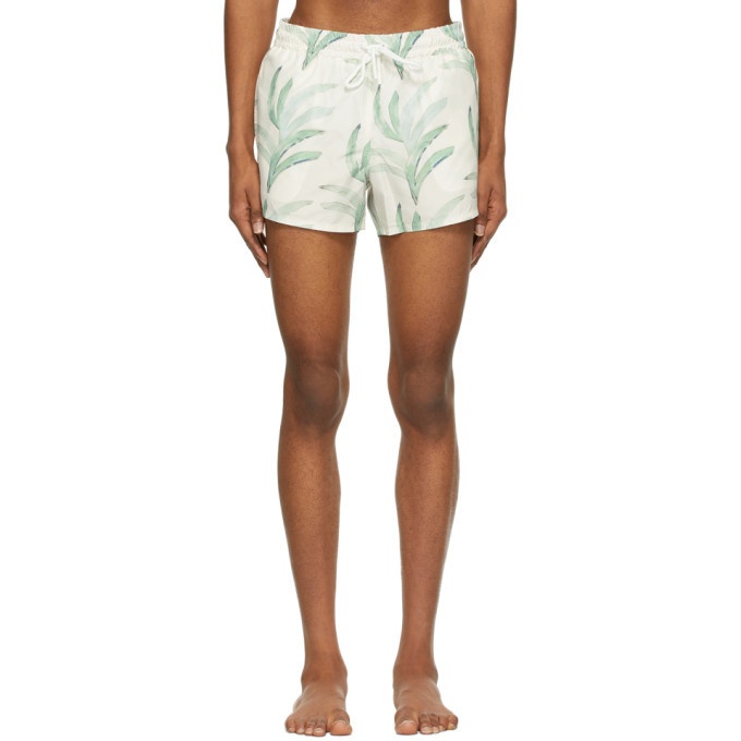 Photo: COMMAS Off-White and Green Palm Leaf Short Length Swim Shorts