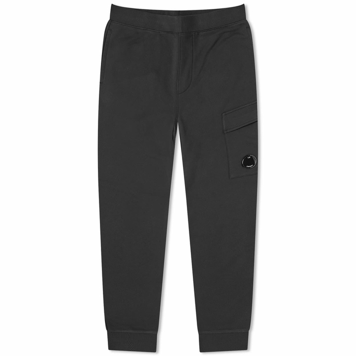 Photo: C.P. Company Men's Diagonal Fleece Cargo Track Pants in Black