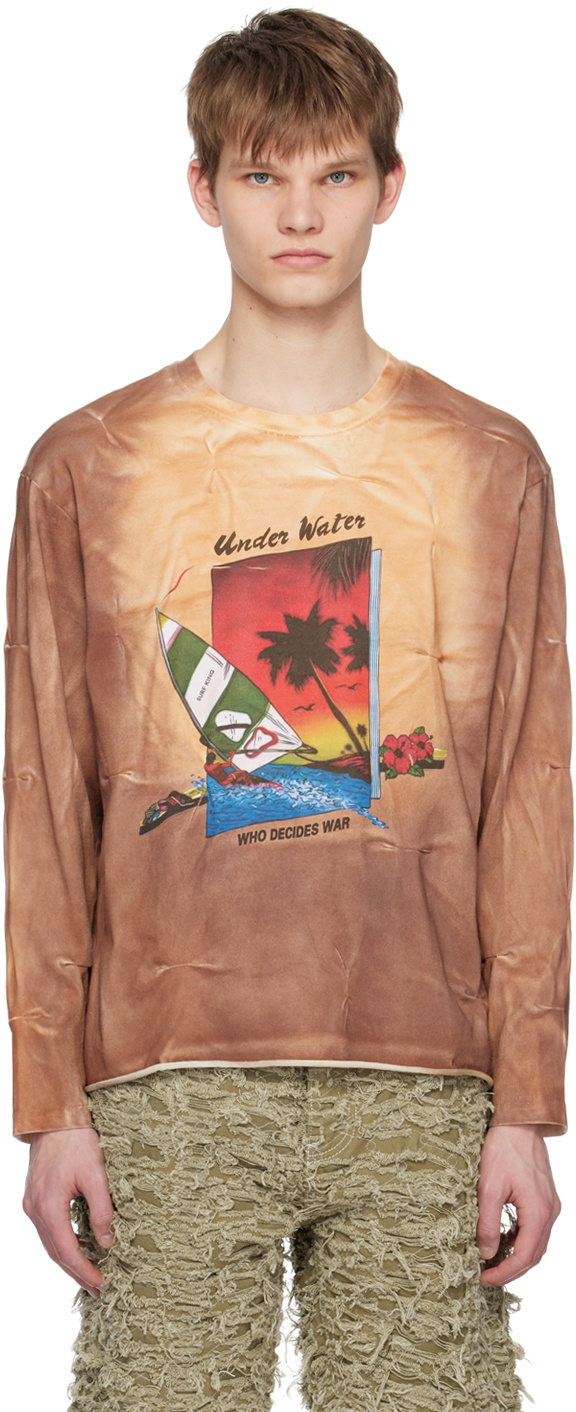 Who Decides War by MRDR BRVDO Brown Gathered Long Sleeve T-Shirt