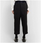 Sacai - Black Cropped Tapered Velvet-Trimmed Cotton-Blend Trousers - Black