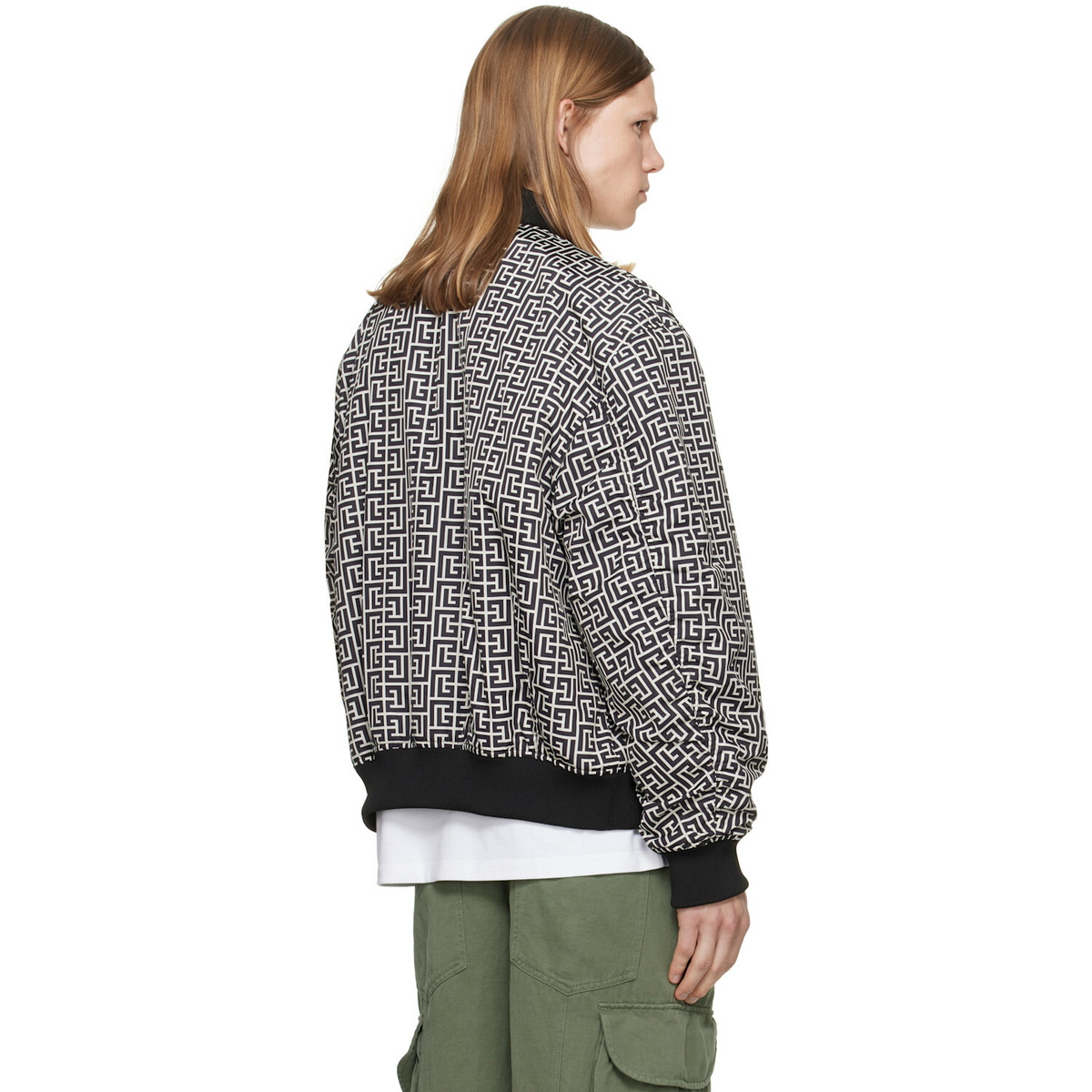 BALMAIN Black & White Monogram Bomber Jacket