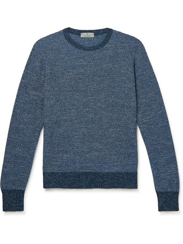 Photo: Canali - Slim-Fit Cotton and Linen-Blend Jacquard Sweater - Blue