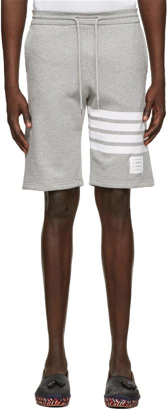 Photo: Thom Browne Grey Engineered 4-Bar Shorts