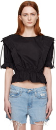 FRAME Black Ruched Blouse