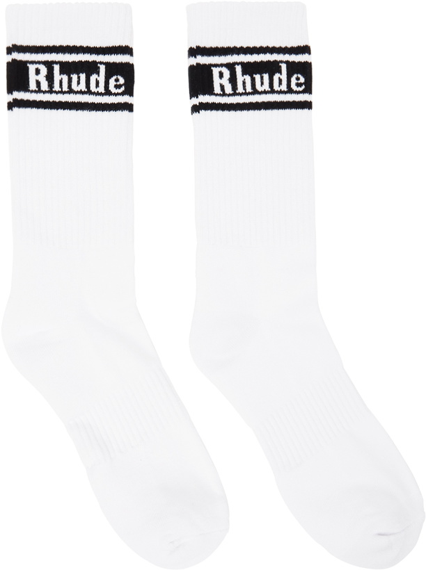 Photo: Rhude White & Black Stripe Logo Socks