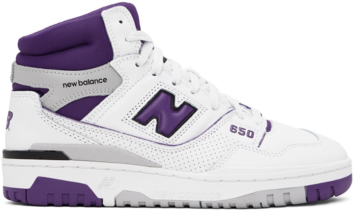 Photo: New Balance White & Purple 650 Sneakers