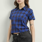 Maison Margiela Women's Check Polo Top in Blue/Black
