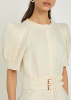 Gabriela Hearst Patricia Belted Linen Midi Dress Ivory