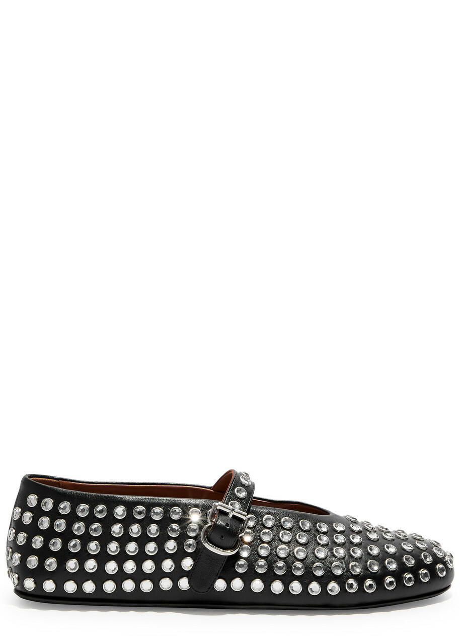 Alaïa Crystal-embellished Leather Ballet Flats Black ALAÏA