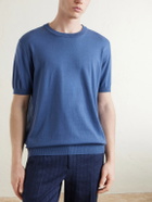 J MUESER - Knitted Cotton T-Shirt - Blue