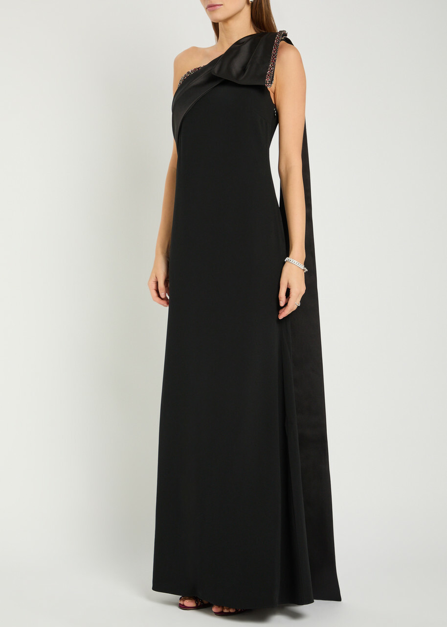 Roland Mouret Bow Crystal-embellished Satin and Crepe Gown Black