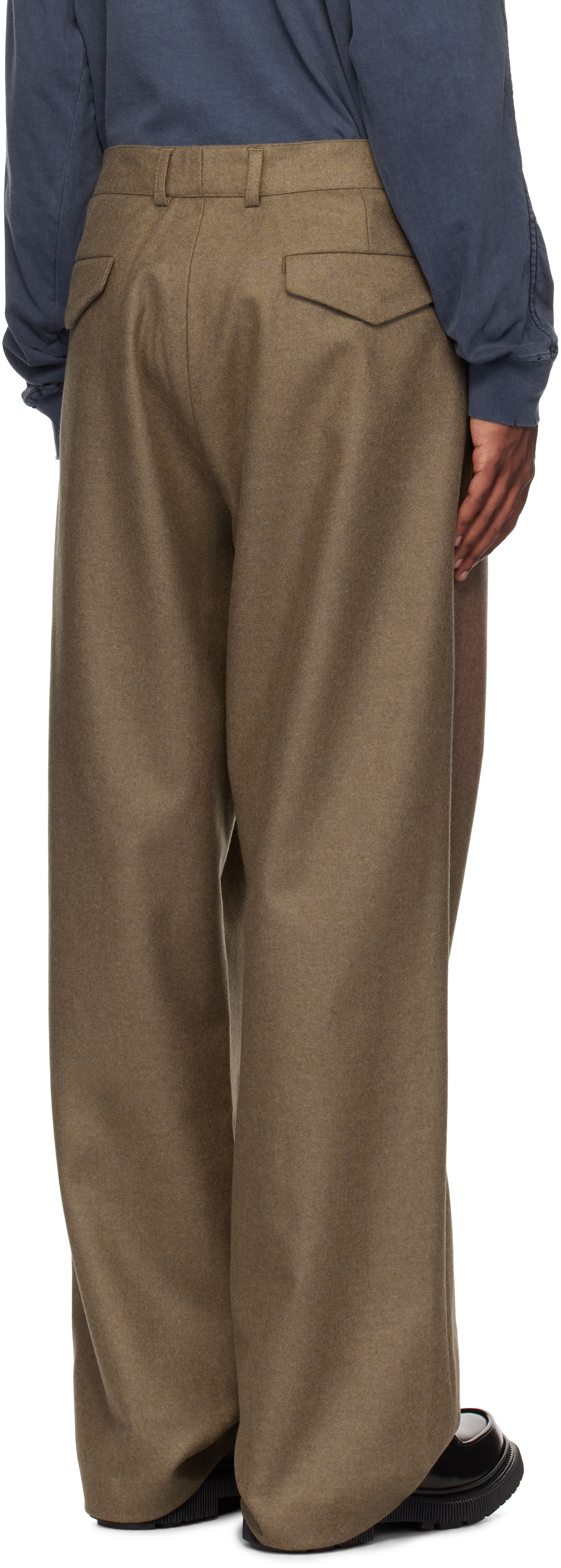 Lownn Taupe Flannel Wool Wide Trousers