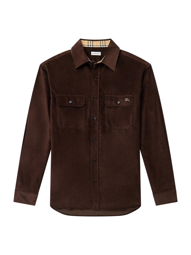 Photo: Burberry - Logo-Embroidered Cotton-Corduroy Shirt - Brown