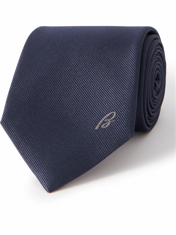 Photo: Brioni - 8cm Logo-Embroidered Silk-Twill Tie