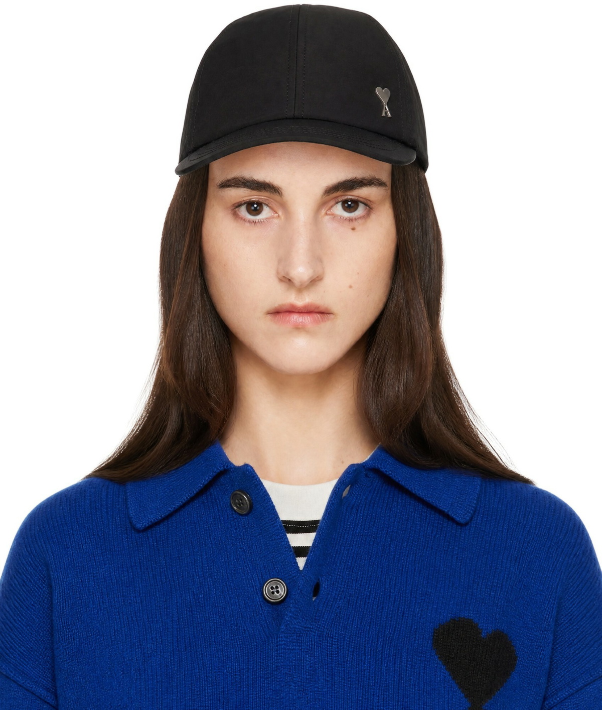 AMI Paris Black Nylon Cotton Ami de Coeur Stud Cap