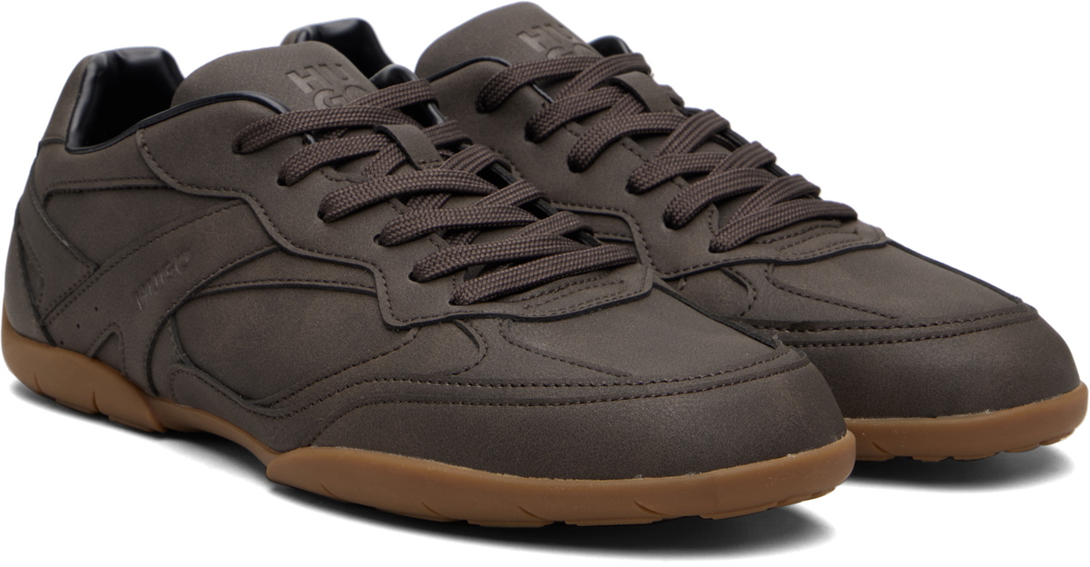 Hugo Brown Stacked Logo Faux-Leather Sneakers