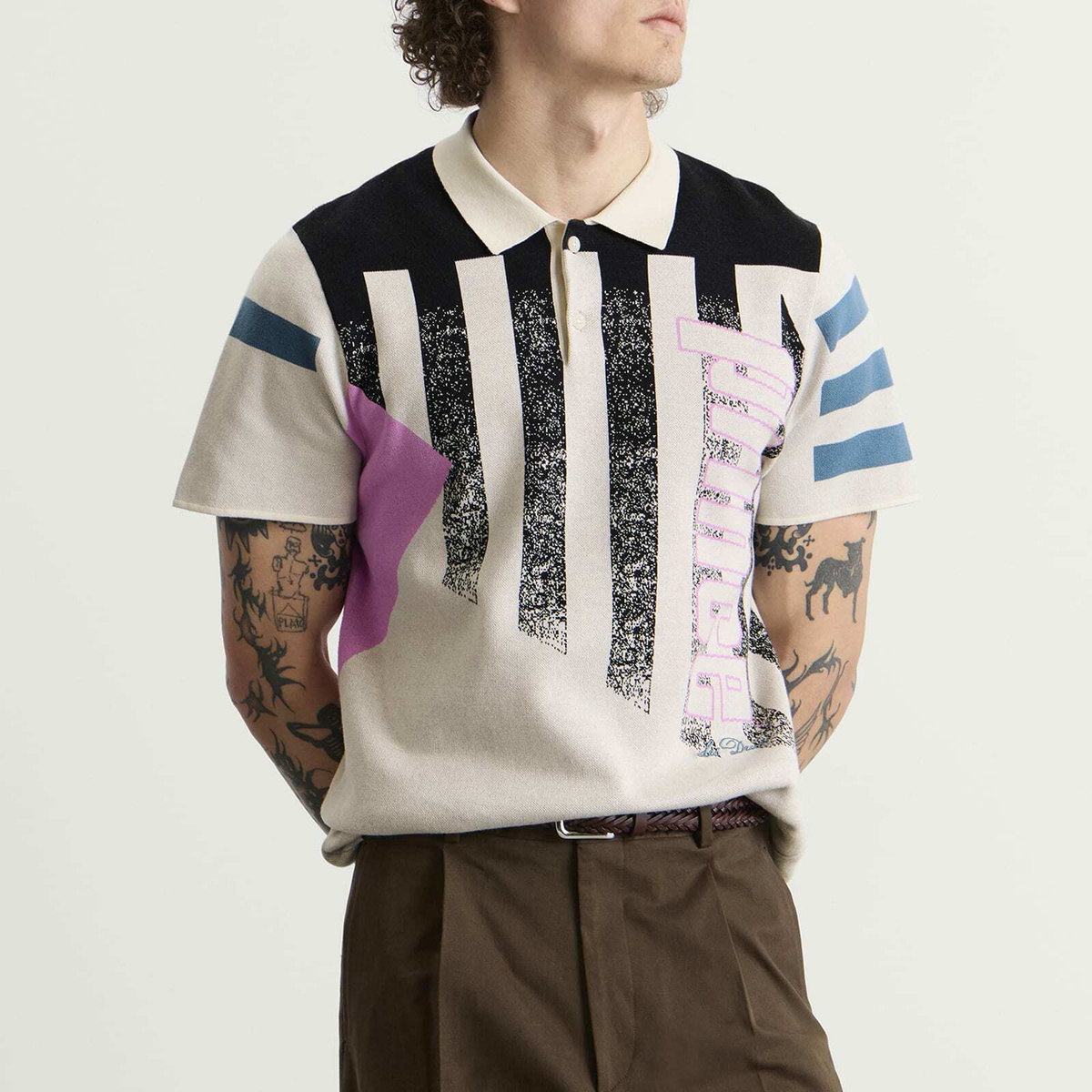 Les Deux Men's Prince Intarsia Knitted Polo in Light Ivory