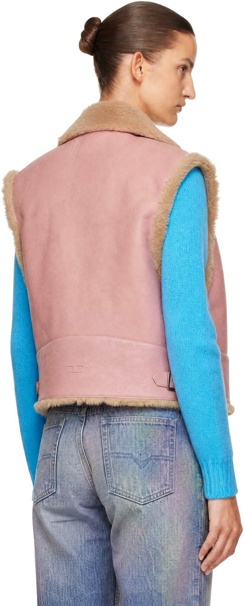 Diesel Pink Shearling Leather Vest