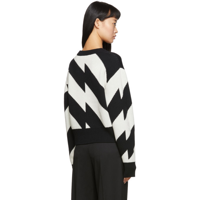 Proenza Schouler Black and Off White Striped Logo Sweater Proenza