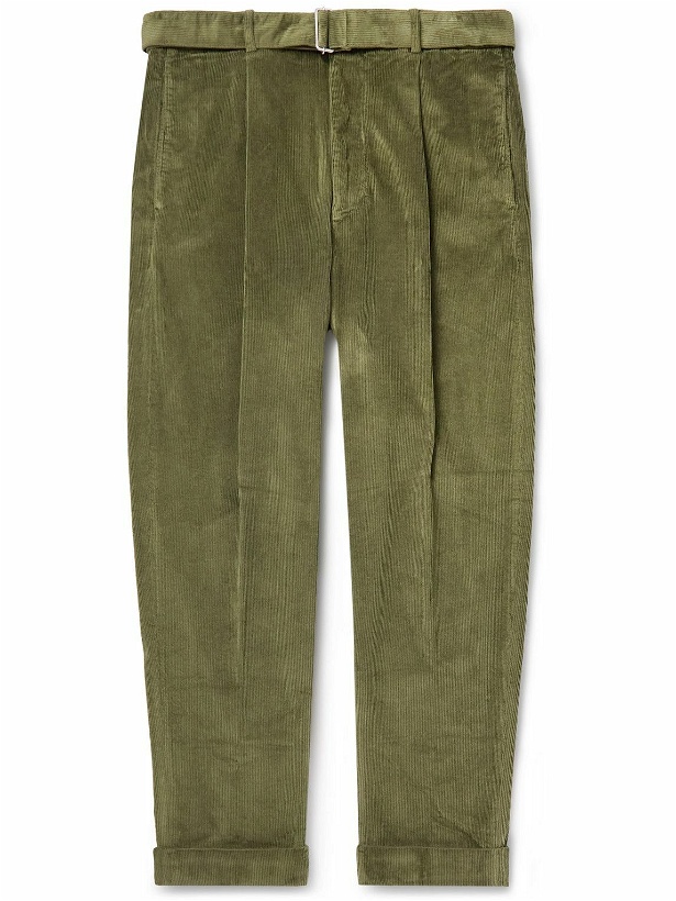 Photo: Officine Générale - Hugo Tapered Belted Pleated Cotton and Modal-Blend Corduroy Trousers - Green