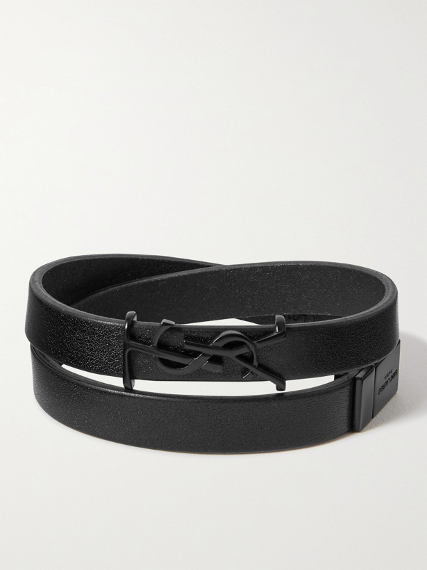 Photo: SAINT LAURENT - Leather Wrap Bracelet - Black