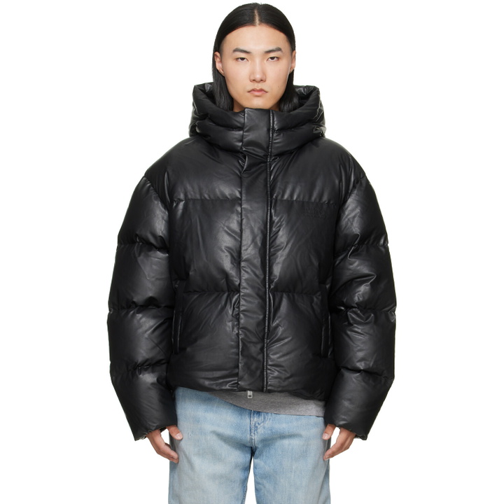 Photo: MM6 Maison Margiela Black Faux-Leather Hooded Puffer Down Jacket