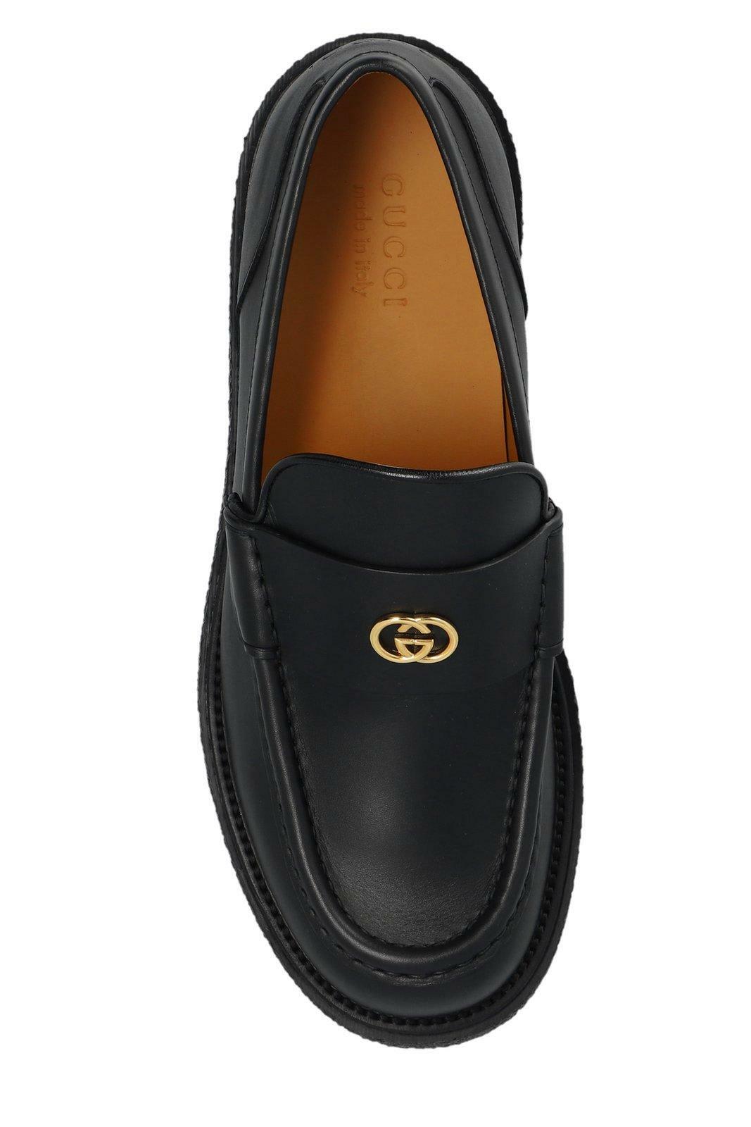 Gucci Logo Plague Leather Loafers Gucci Logo Plaque Loafers in Black | LN-CC main image 2