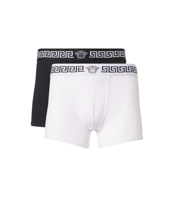 Photo: Versace Set of 2 Greca Border cotton-blend boxer briefs