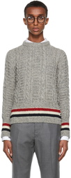 Thom Browne Grey Donegal Filey Cable RWB Stripe Sweater