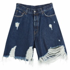 Acne Studios Women's Shredded Denim Shorts in Mid Blue