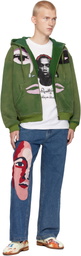 KidSuper Green Patchwork Face Washed Zip Hoodie