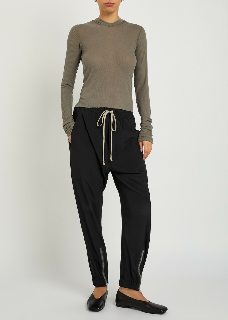 Rick Owens Hooded Ribbed Fine-knit top Light Brown