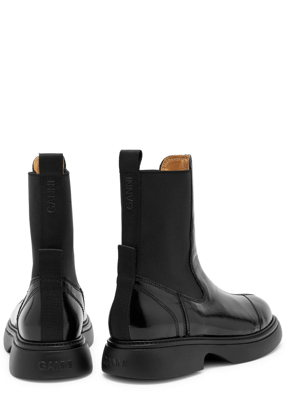 Ganni Patent Faux Leather Chelsea Boots Black