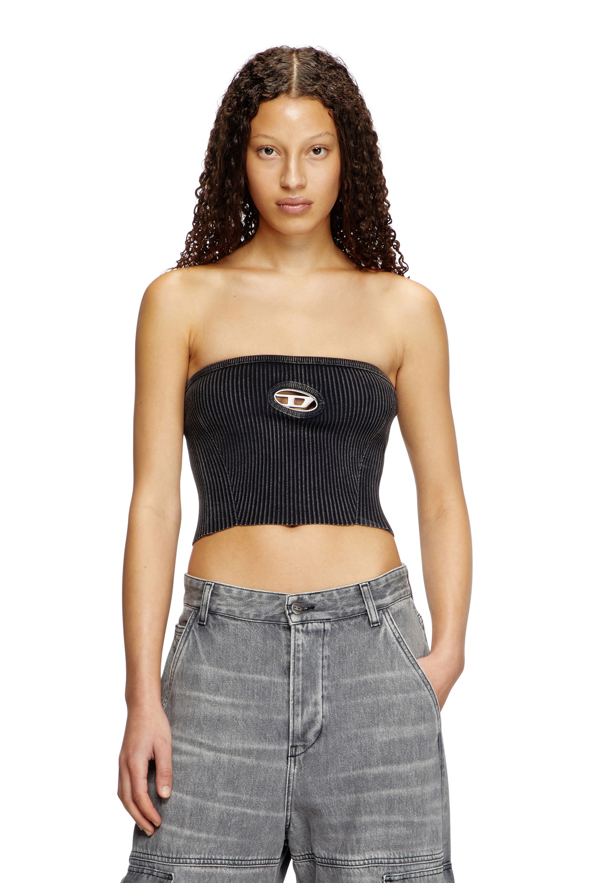 Diesel Knit tube top with cut-out logo - Tops Womens in Black Diesel