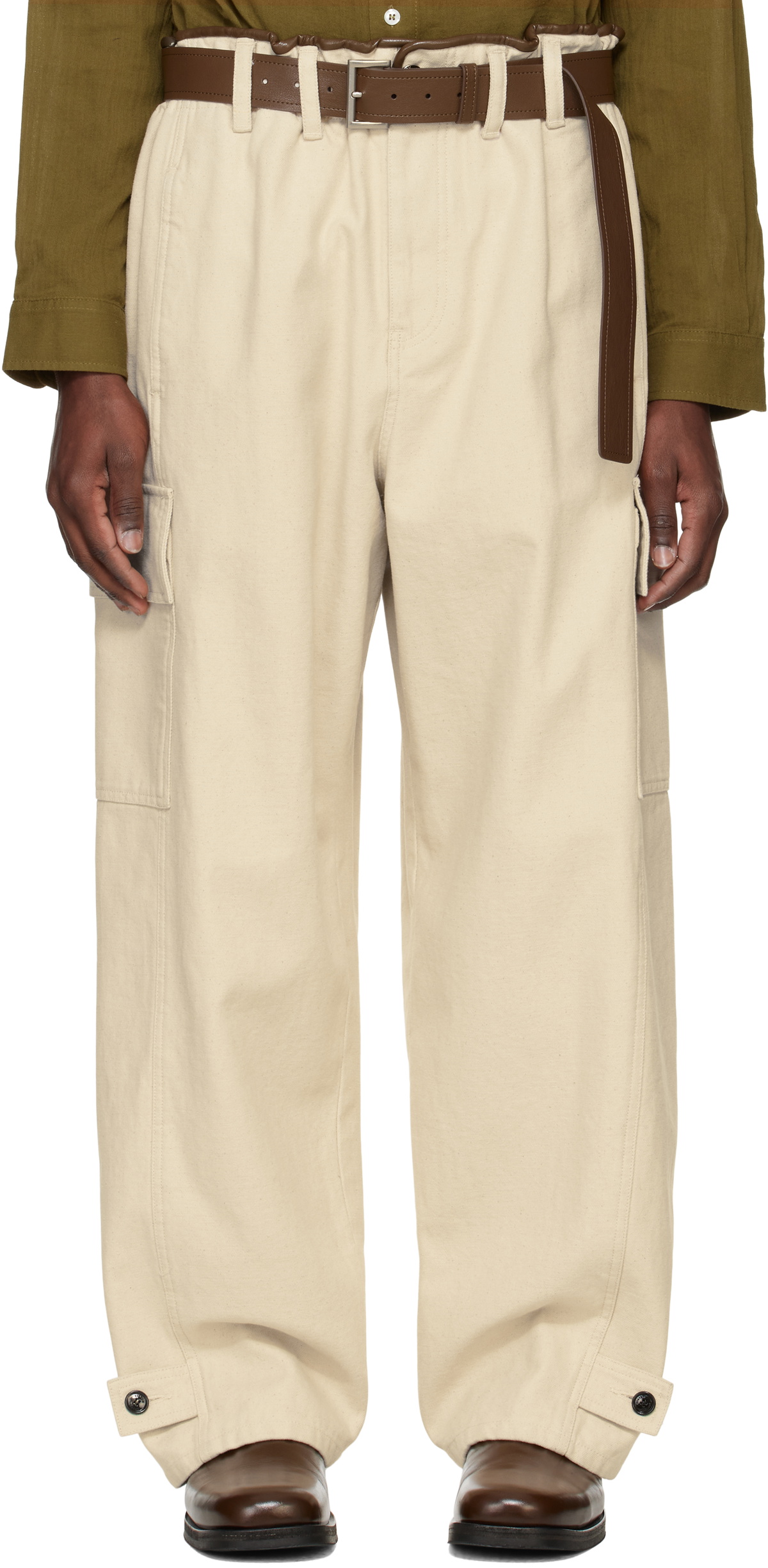 System Off-White Cotton Binded Cargo Pants