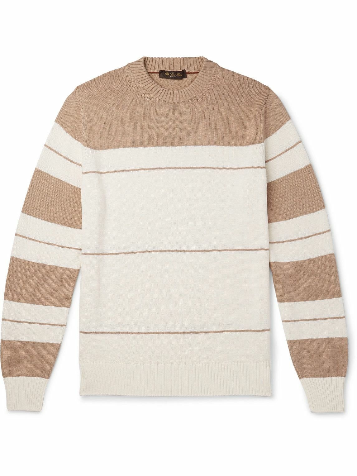 Photo: Loro Piana - Striped Cotton and Silk-Blend Sweater - Neutrals