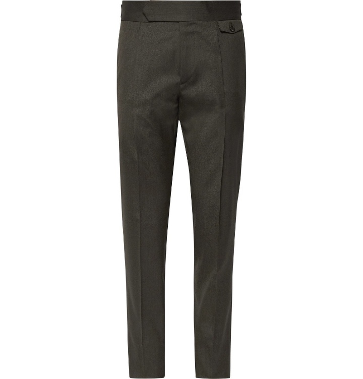 Photo: Caruso - Slim-Fit Tapered Pleated Wool-Blend Twill Trousers - Green