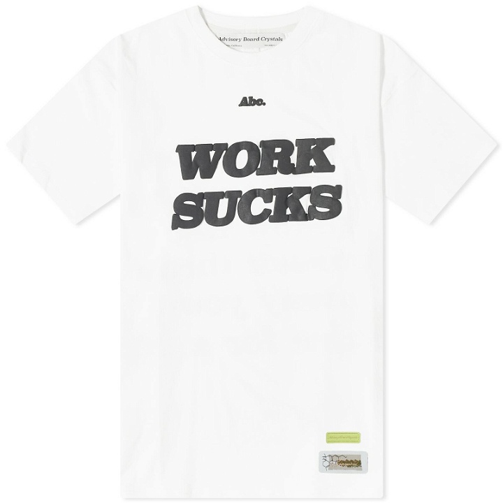 Photo: Advisory Board Crystals Men's Work Sucks T-Shirt in White